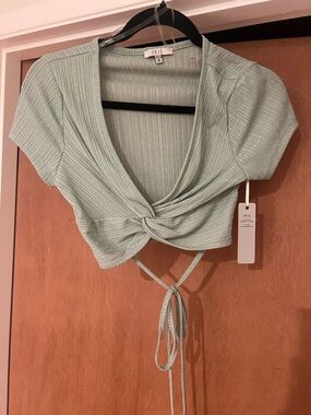 iris Mint Ribbed Twist-Front Crop Top